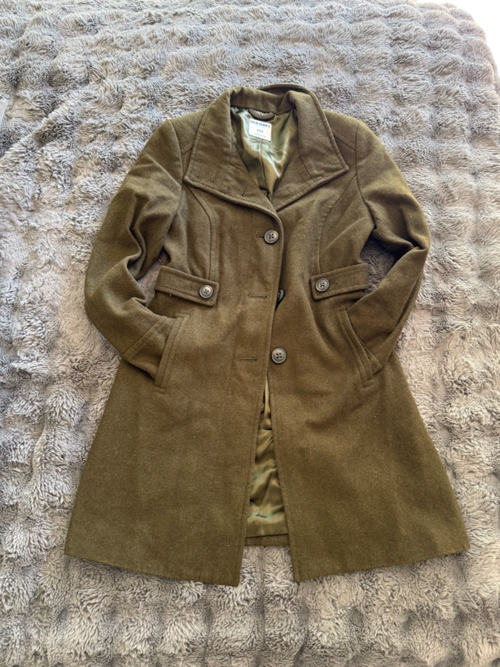 Old Navy Women's Olive Green Wool-Blend Pea Coat
